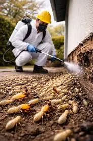 Termite activity visible near a foundation edge for Termite Control
